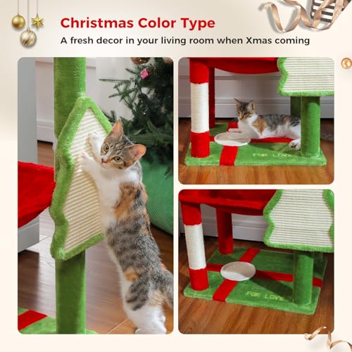 56.3" Cat Tree for Indoor Cats Large Adult with Hammock (Red / 56 Inches)