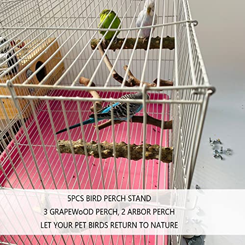 5 PCS Natural Wooden Parrot Stand Bird Perch Stand Grape Stick Hanging Multi Branch Perch for Parrots