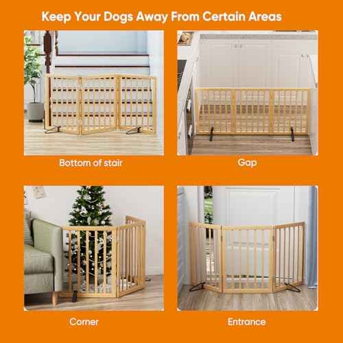 Dog Gates for Doorways Stairs (Bamboo Dog Gate Natural / 3 Panel - 55 inches Wide)