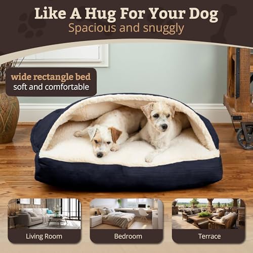 Rectangle Cozy Cave Dog Bed (Navy / Large)