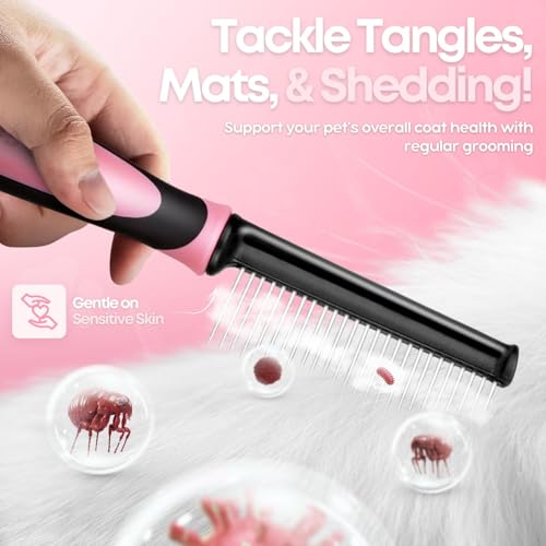 Metal Pet Comb for Cats & Dogs (Chrome,Pink)
