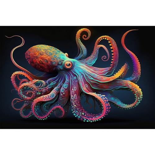 Exquisite Octopus Aquarium Background Abstract Colorful Octopus Terrarium Background Glowing Octopus on Black Background Fish Tank Backdrop Octopus Backdrops Poster Wallpaper Decors Vinyl 72x16in (72(W)x16(H)in / Cartoon Purple)
