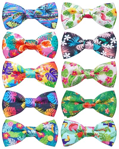 10 Pack Hawaiian Dog Bowties for Large Dogs Sliding on Collar (M/L)