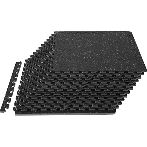 0.56Inch 48sq.ft 12 Tiles Gym Flooring for Home Gym (Black & Grey / 25"L x 25"W x 0.56"Th)