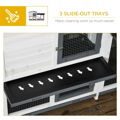 62" Rabbit Hutch with Run Area for Rabbits (White)