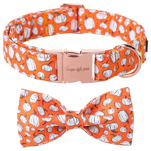 Halloween Day Dog Collar with Bow Line Pumpkin Cotton Dog Collars for Small Medium Large Dogs (Extra Small / Line pumpkin)