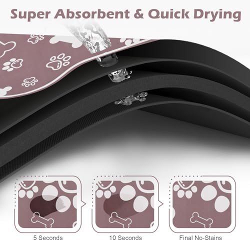 Dog Cat Mat for Food and Water (36"L x 23"W / Bone Shaped Brown)