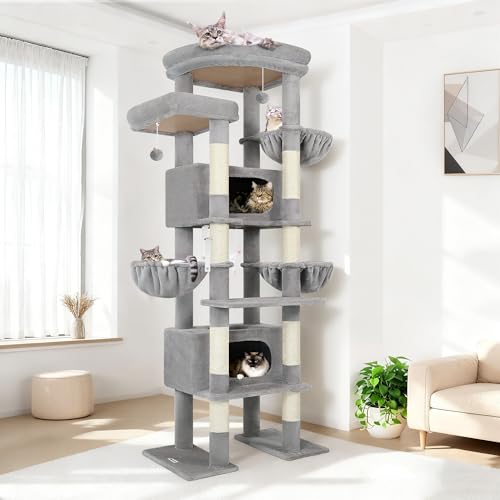 84 Inch Cat Tree for Large Cats (Light Gray)