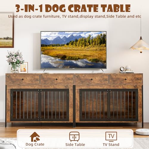 44 Inch Large Dog Crate Furniture with Storage Drawers (New Brown / 89"L x 23.6"W x 34.5"H)