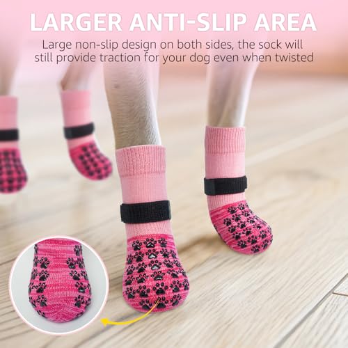 Anti Slip Dog Socks to Prevent Licking Paws for Hot (Pink Two Color(Pack of 4) / X-Small)