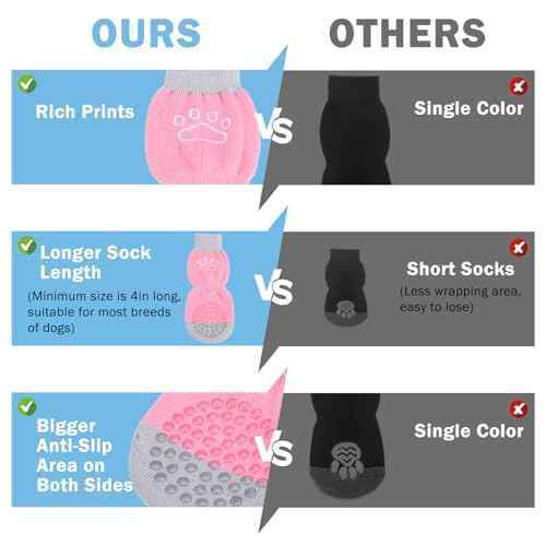 Anti Slip Dog Socks to Prevent Licking Paws for Hardwood Floors (Pearl Paw-Pink / Small (4 Count))