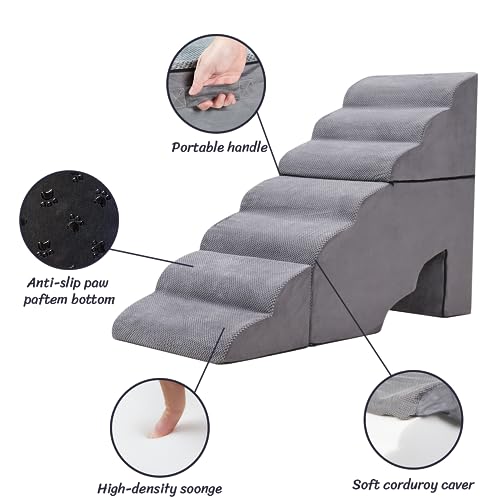 7 Step 35D Foam Dog Stair for High Beds 32 inches Tall (Grey 32" H)