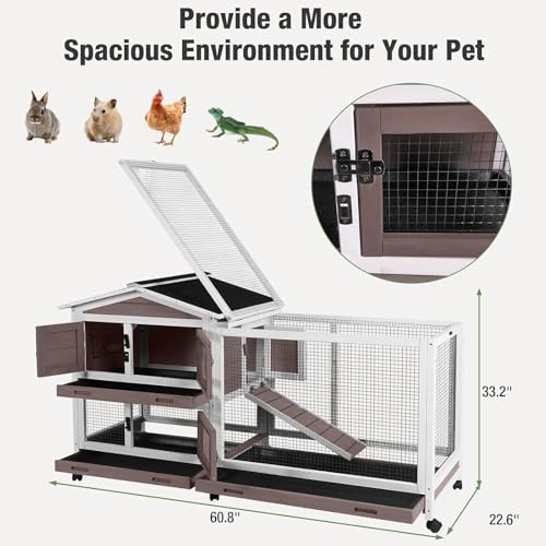 Rabbit Cage Indoor Rabbit Hutch with Matel Frame and Pull Out Tray (Light Brown)