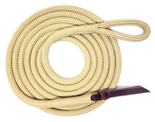 Double Braid Polyester Yacht Horse Lead Rope with Loop 12ft. or 14ft. Lengths (Beige / 14 ft.)