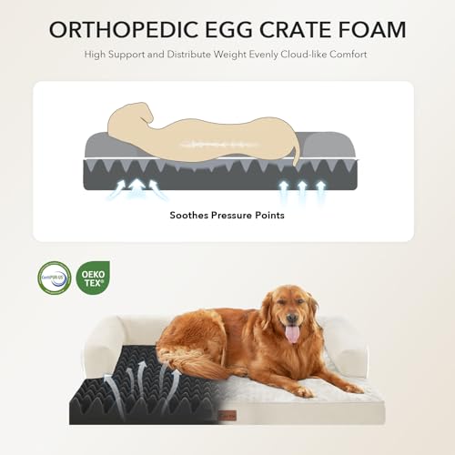 Orthopedic Washable Dog Bed for Large Dogs (Beige / 36.0"L x 27.0"W x 7.0"Th)