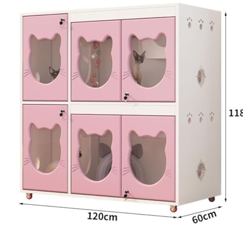 Cat House Solid Wood Cat Cage Luxury Villa Home Indoor Oversized Cattery Constant Temperature Cat Delivery Room Cage Cat Bed (120*60*178.4 / Pink)