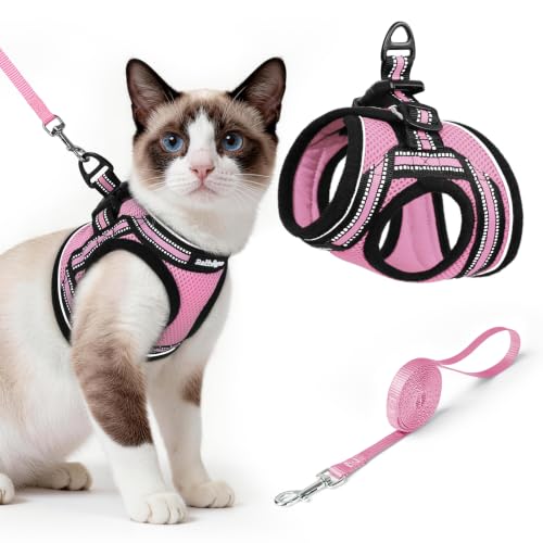 Cat Harness and Leash Set (L / Pink)