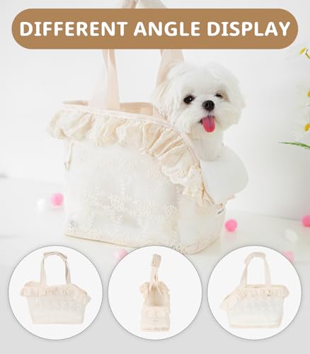 Dog Carrier for Small Dogs Rabbit cat with Lace Design (Beige Lace / 13.0"L x 6.7"W x 10.6"H)