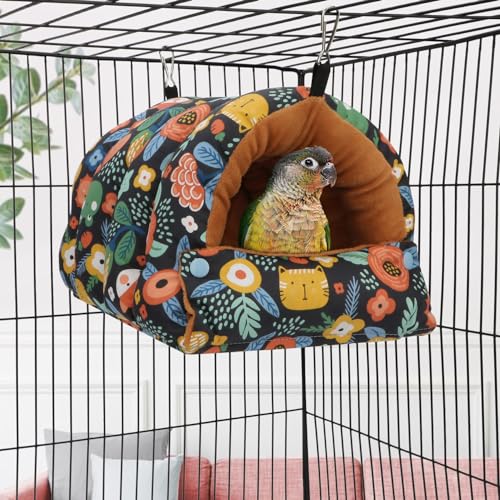 Bird Nest House Winter Warm Snuggle Hut Bird Bed Hanging Hammock for Parrots Budgies Parakeets Caique Senegal Cockatiels Conures (Large / Black)