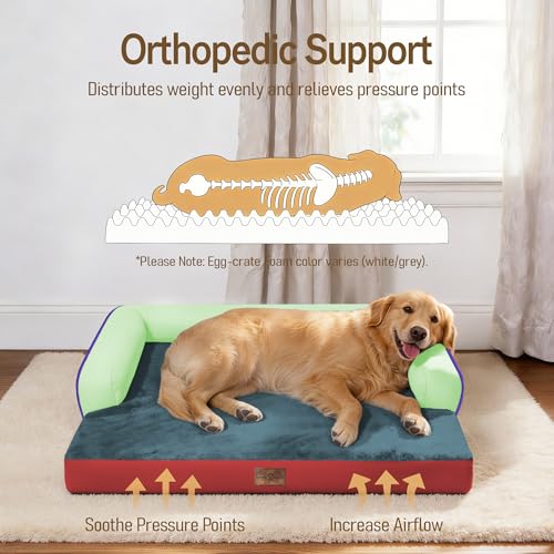 Orthopedic XL Dog Bed for Large and Extra Large Dogs (Mint Fiesta / 42"L x 30"W x 7.5"Th)