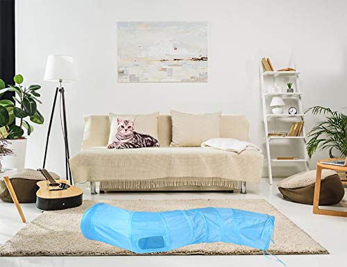 Cat Tunnel Toys for Indoor Cats Kittens Rabbits (47" (Shape S) / Blue)