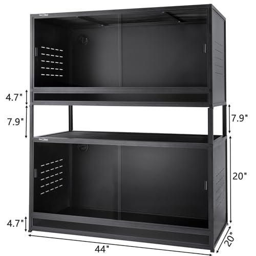PVC Reptile Enclosure Space Efficient 44''x20''x20'' Stackable ToxiRium Large Reptile Terrarium 76 Gallons for Bearded Dragon Lizard Snake (Two 44x20x20''-76 Gallon with Kit)
