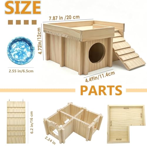 Wooden Hamster Hideout House with Platform