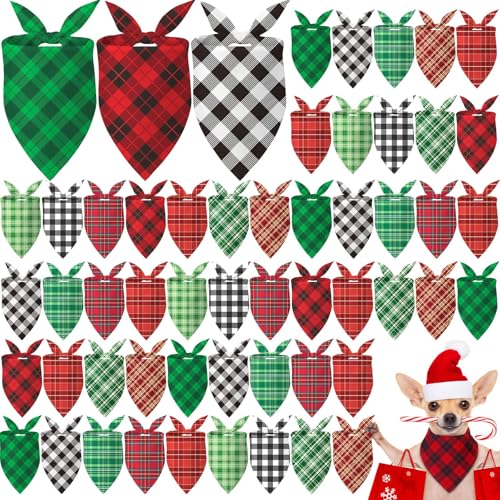 50 Pcs Christmas Red and Green Plaid Dog Bandanas Bulk for Medium (Red Green Plaid / 25.6 x 17.7 x 17.7 Inch)