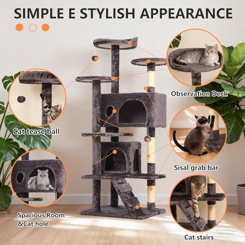 54" Cat Tree Tower (54in / Purple Gray)