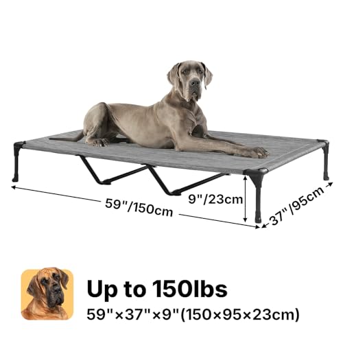Outdoor Elevated Dog Bed Large Sized Dogs (59.0"L x 37.5"W x 9.0"Th / Black Silver)