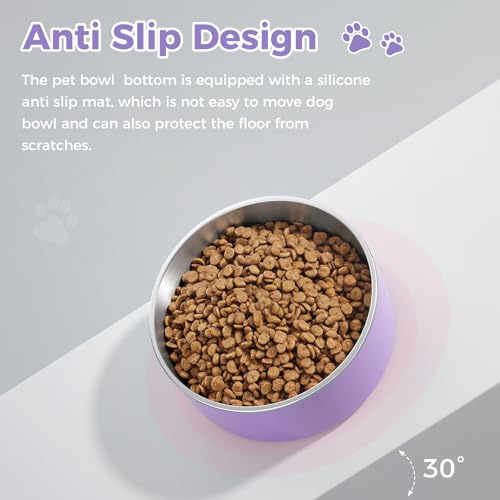 Dog Bowl Stainless Steel Food and Water Bowl (64 oz / Light Purple)
