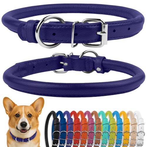Tangle Free Rolled Leather Dog Collar (Purple / L)