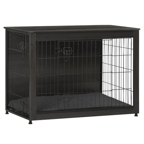 38.5" XL Dog Crate Furniture with Cushion (Dark Gray / 38.5"L x 25.6"W x 26.8"H)