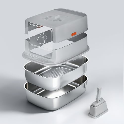 Stainless Steel Sifting Litter Box with Lid (X-Large / 23 * 15.7 * 16.7 inch - Full Enclosed)