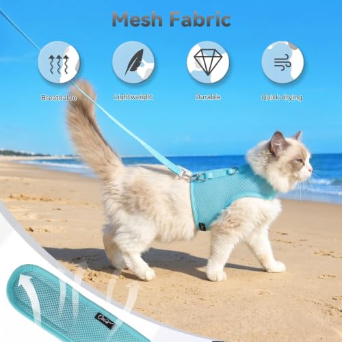 Cat Harness and Leash Set for Walking Escape Proof (Turquoise / Xs 2-4 lbs)