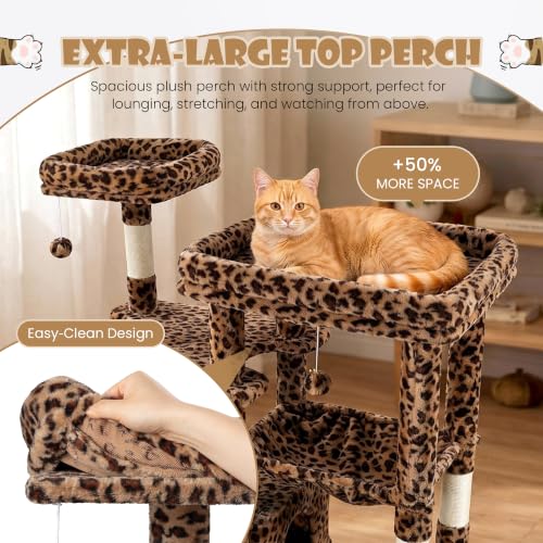 87 in Multi Level Tall Cat Tree Tower for Large Cats (Leopard Print)