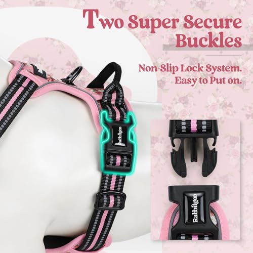 Dog Harness No Pull Medium Sized with 2 Leash Clips (Medium / Pink Rose)