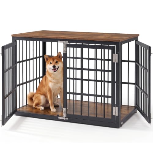 Dog Crate Furniture 42 Inch Indoor Crate for Large Dog Wooden Kennel (Black / 42.1"L x 30.0"W x 30.2"H)