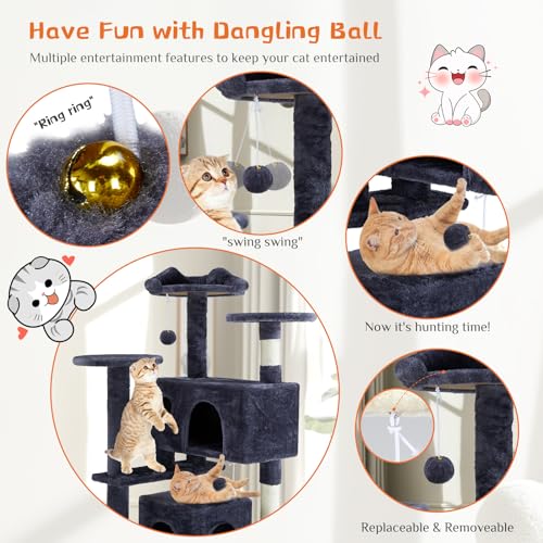 54 Inch Cat Tree Tower with Sisal Scratching Posts (Gray / 54"×19.7"×19.7")