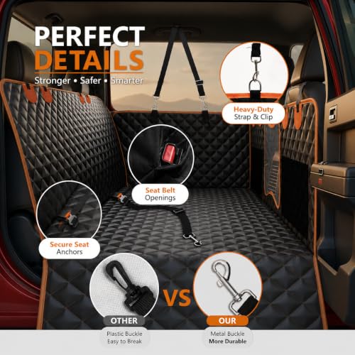 Back Seat Extender for Dogs (Black with Orange / For Full Size Truck)