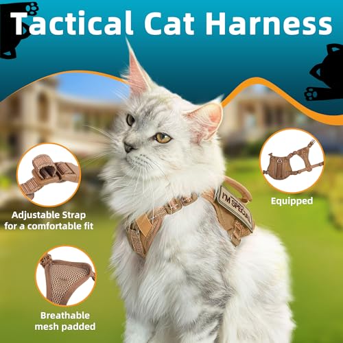 Tactical Cat Harness Khaki for Walking Esacpe Proof (Khaki / L)