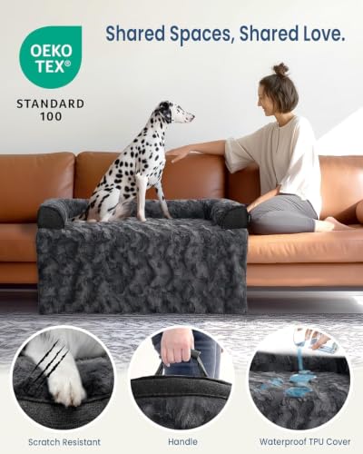 Calming Dog Bed for Couch with Cozy Raised Edge (Dark Grey / 53"L x 39"W x 5"Th)