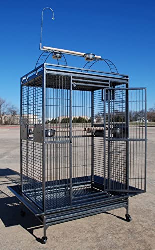 4 Size, X-Large 32" L x 23" W x 66" H Castle PlayTop Parrot Bird Cage On Wheels for Large Size Macaws Cockatoos African Grey Amazon (32"L x 23"W x 66"H Black Vein Castle)