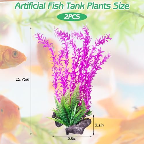Aquarium Plastic Plants Aquarium Decor Artificial Fish Tank Plants Lifelike Tall Fish Tank Decorations Aquarium Plant Suitable for Saltwater and Freshwater 15.7in 2pcs (E*2 Pcs / 15.7 in)