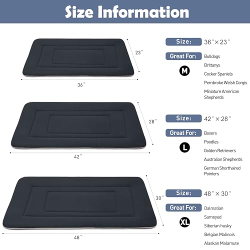Dog Bed Soft Dog Crate Bed Pad Mat (48.0"L x 30.0"W x 1.2"Th / Dark Blue Gray)