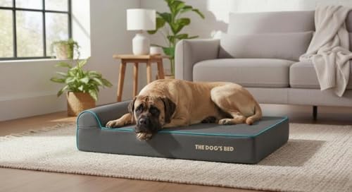 The Dog’s Bed Orthopedic Memory Foam Dog Bed with Headrest XL 6 (Grey with Blue Trim / XL (46"L x 28"W x 6"Th))