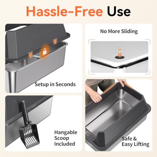 Stainless Steel Litter Box with High Sides (Dark Gray-1Pack)