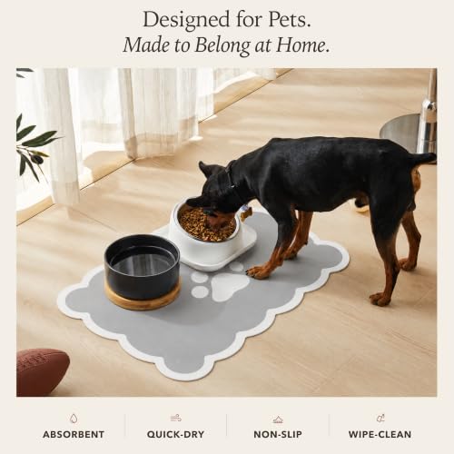 Scalloped Dog Feeding Mat (Grey / 22"L x 17"W)