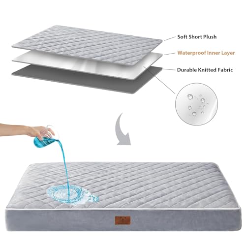 Orthopedic Waterproof XL Dog Bed for Crate Cozy Sleep (Light Grey / 41"L x 27"W x 4"Th)