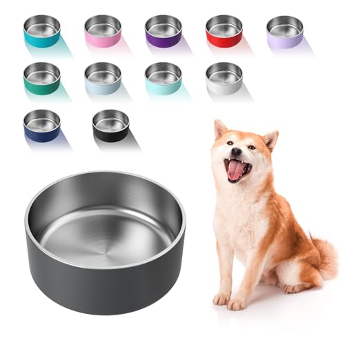 Dog Bowl Stainless Steel Food and Water Bowl (64 oz / Deep Grey)